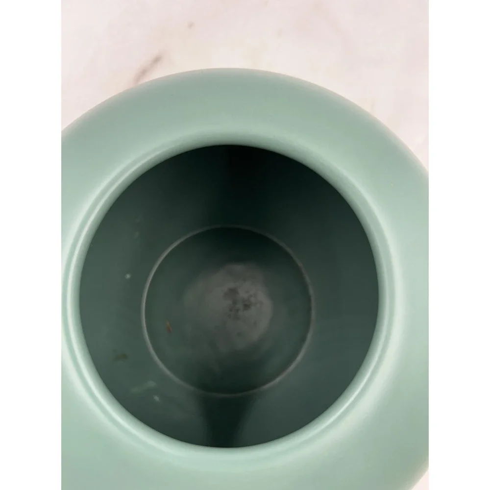 Ceramic Vase Pot Matte Sage Green Round Minimalist Spherical Post Mod 7.5in